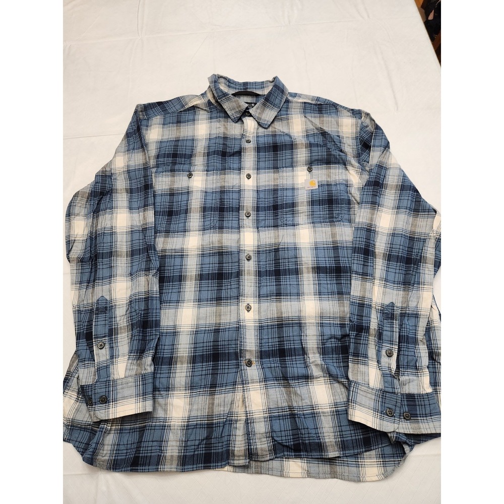 Carhartt Shirt Mens 2XL Blue White Plaid Relaxed Fit Long Sleeve TW5949 Workwear